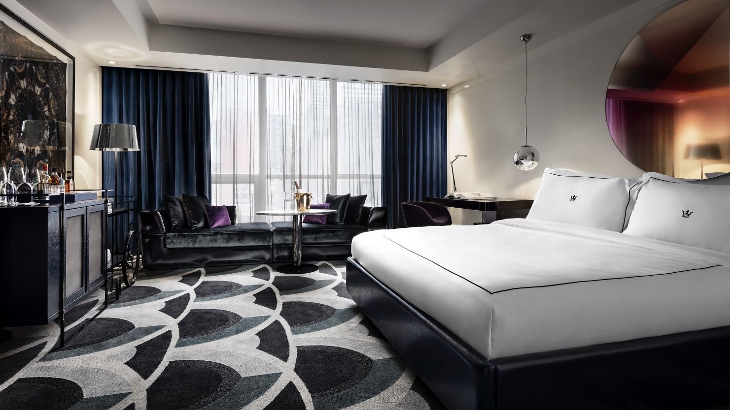 Bisha Hotel & Residences luxury hotels in Toronto black and white bedroom